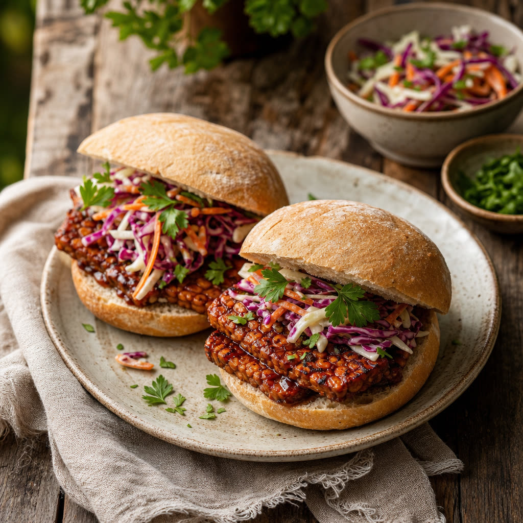 BBQ Tempeh & Slaw Sandwiches
