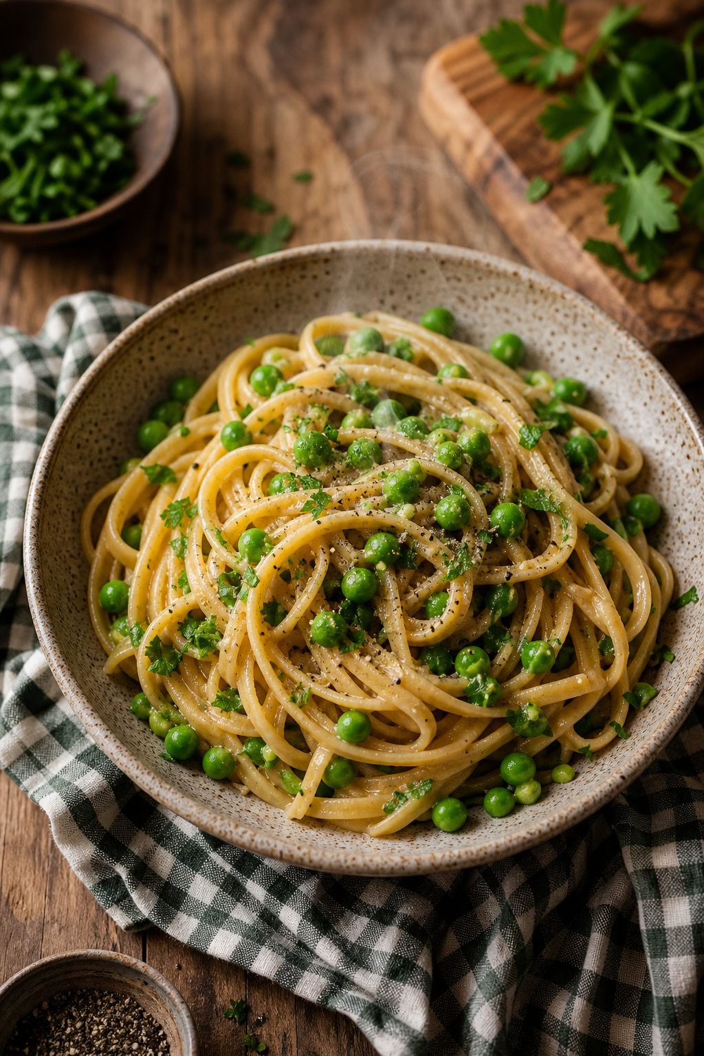 Miso-Butter Pasta with Frozen Peas